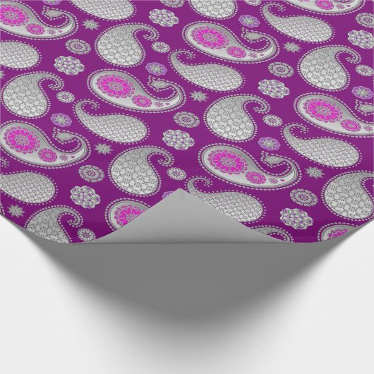 Paisley-Muster, Silver Gray / Grau on Deep Lila Geschenkpapier (Ecke)
