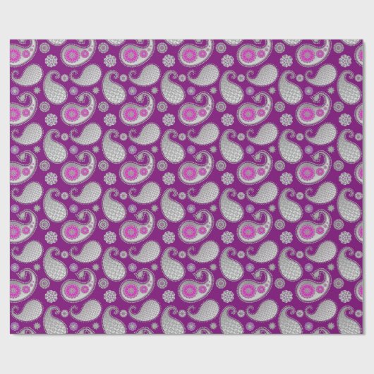 Paisley-Muster, Silver Gray / Grau on Deep Lila Geschenkpapier (Flach)