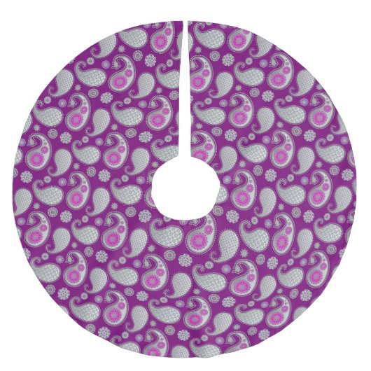 Paisley-Muster, Silver Gray / Grau on Deep Lila Polyester Weihnachtsbaumdecke (Vorderseite)