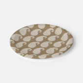 Paisley-Muster, Taupe und Weiß Pappteller (Schrägansicht)