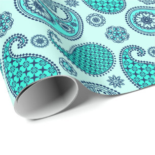 Paisley-Muster, Türkis, Aqua und Marine Geschenkpapier