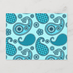 Paisley-Muster, Türkis, Aqua und Navy Postkarte