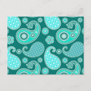 Paisley-Muster, Türkis, Aqua und Weiß Postkarte