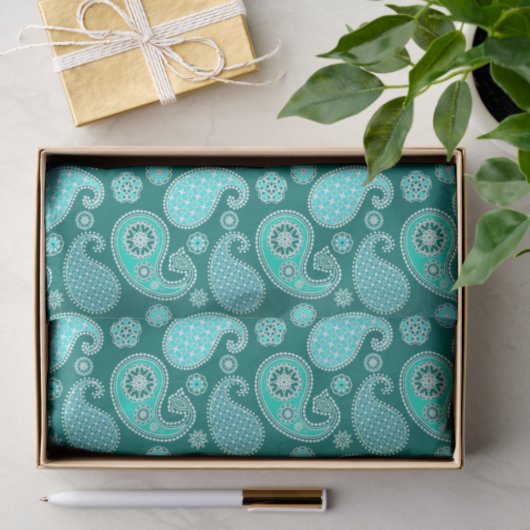 Paisley-Muster, Türkis, Aqua und Weiß Seidenpapier (Geschenk)