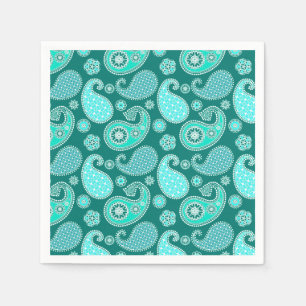 Paisley-Muster, Türkis, Aqua und Weiß Serviette