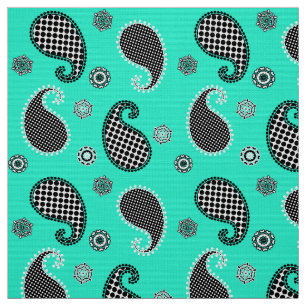 Paisley-Muster, Türkis, Schwarzweiss Stoff