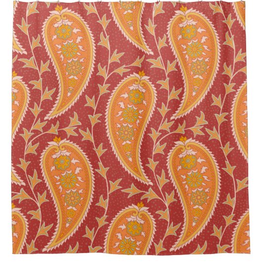 Paisley-Muster. Türkische Gurke. Maronorange Duschvorhang (Vorderseite)