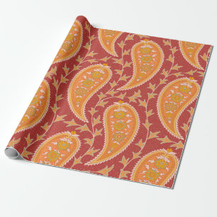 Paisley-Muster. Türkische Gurke. Maronorange Geschenkpapier