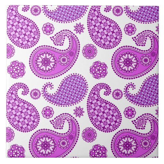Paisley-Muster, violett, lila und weiß Fliese (Vorderseite)