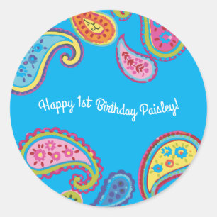 Paisley Niedlich Colorful 1. Party zum Geburtstag Runder Aufkleber