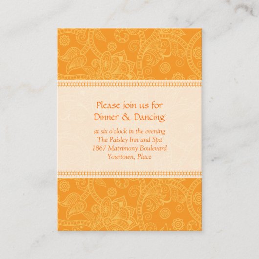 Paisley Orange Impression Wedding Reception Card Begleitkarte (Vorderseite)