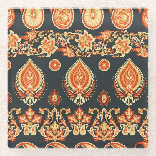 Paisley Oriental Ethnic Stoff Glasuntersetzer (Vorderseite)