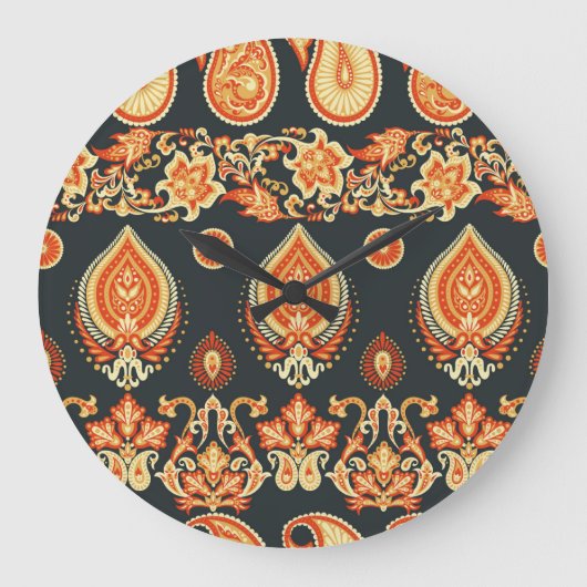 Paisley Oriental Ethnic Stoff Große Wanduhr (Vorderseite)