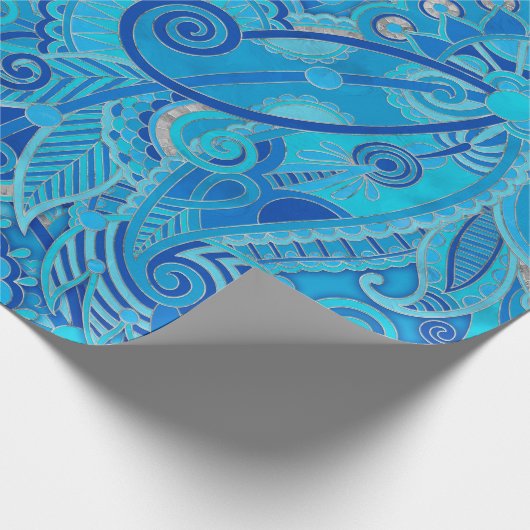 Paisley Ornament - Sky Blue und Silber Geschenkpapier (Ecke)