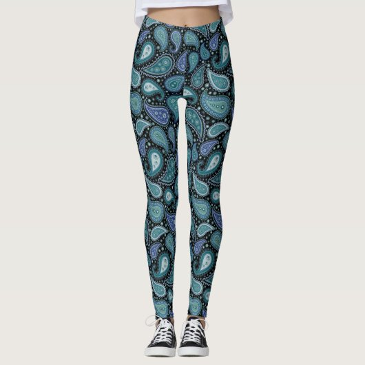 Paisley Patches Abstrakte Formen Navy Blue Leggings (Vorderseite)