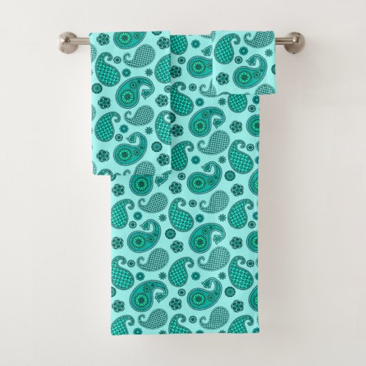 Paisley Pattern, Aqua und Türkis Badhandtuch Set (Insitu)