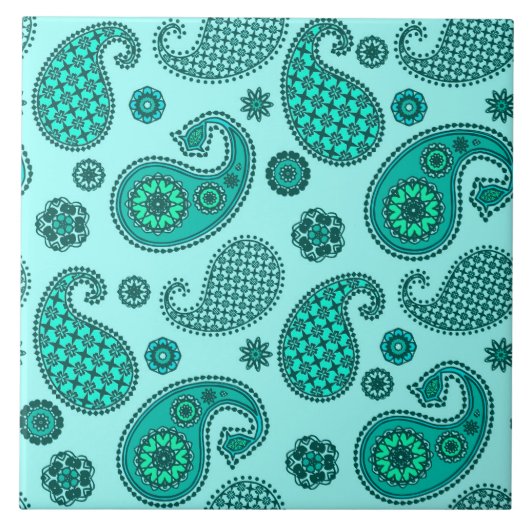 Paisley Pattern, Aqua und Türkis Fliese (Vorderseite)