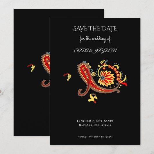 Paisley Pattern Art – Folk Floral Ornament Print Save The Date (Vorne/Hinten)