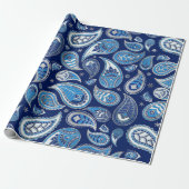 Paisley Pattern - Blau und Silber Geschenkpapier (Ungerollt)