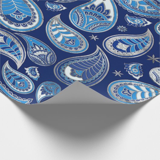 Paisley Pattern - Blau und Silber Geschenkpapier (Ecke)