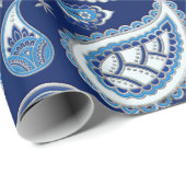 Paisley Pattern - Blau und Silber Geschenkpapier (Rolleneckpunkt)