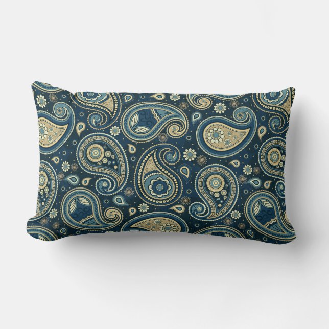 Paisley pattern blue aquamarin gold elegant lendenkissen (Vorderseite)