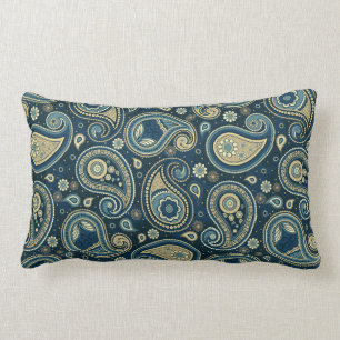Paisley pattern blue aquamarin gold elegant lendenkissen