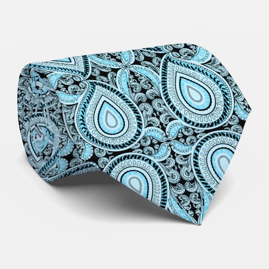 Paisley Pattern Blue Black Krawatte (Gerollt)