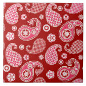 Paisley Pattern, Dunkelrot, Weiß und Korallenrosa Fliese (Vorderseite)