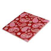 Paisley Pattern, Dunkelrot, Weiß und Korallenrosa Fliese (Seite)