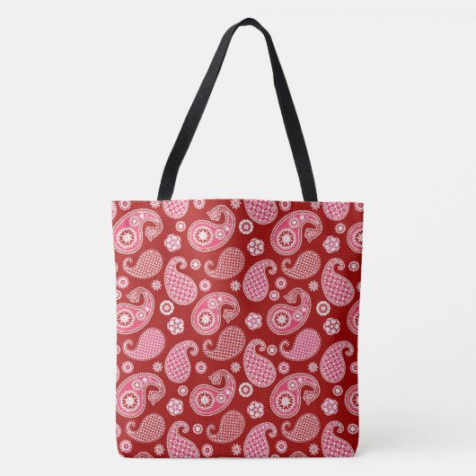 Paisley Pattern, Dunkelrot, Weiß und Korallenrosa Tasche (Vorderseite)