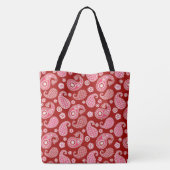 Paisley Pattern, Dunkelrot, Weiß und Korallenrosa Tasche (Rückseite)