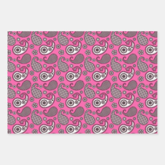 Paisley Pattern, Fuchsia Pink und Grau Geschenkpapier Set (Vorderseite 2)