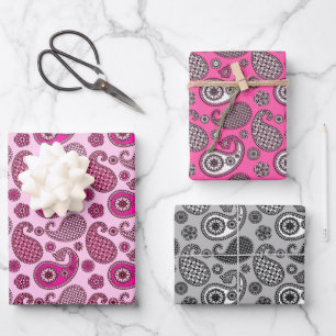 Paisley Pattern, Fuchsia Pink und Grau Geschenkpapier Set