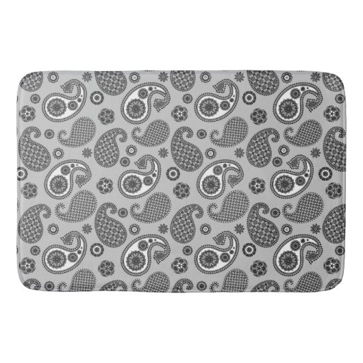 Paisley Pattern, grau, schwarz und weiß Badematte (Vorderseite)
