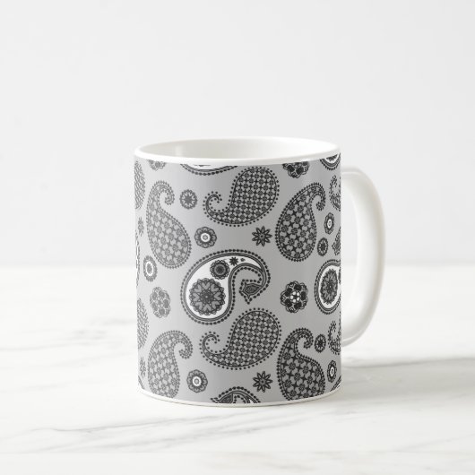 Paisley Pattern, grau, schwarz und weiß Kaffeetasse (VorderseiteRechts)