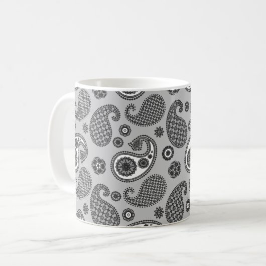 Paisley Pattern, grau, schwarz und weiß Kaffeetasse (Vorderseite Links)