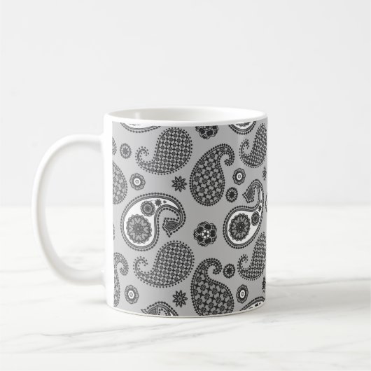 Paisley Pattern, grau, schwarz und weiß Kaffeetasse (Links)