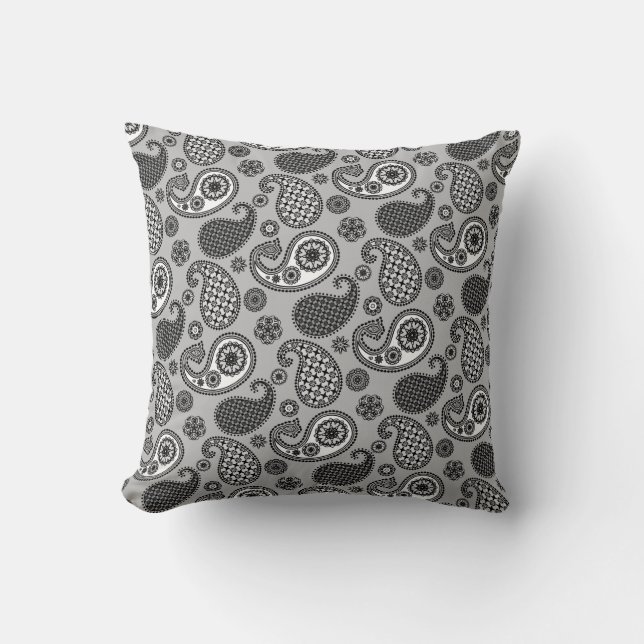Paisley Pattern, grau, schwarz und weiß Kissen (Vorderseite)