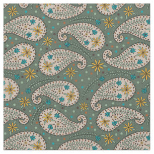 Paisley Pattern in Yellow Peacock Blue Sage Green Stoff