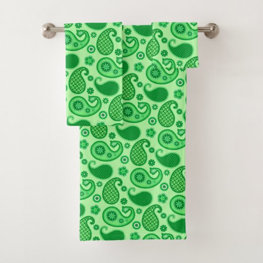 Paisley Pattern, Jade und Emerald Green Badhandtuch Set (Insitu)