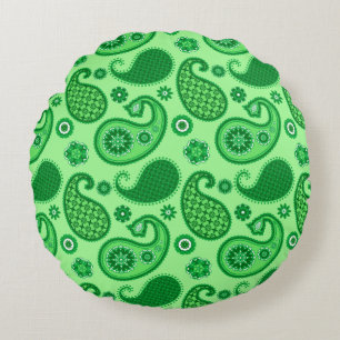 Paisley Pattern, Jade und Emerald Green Rundes Kissen