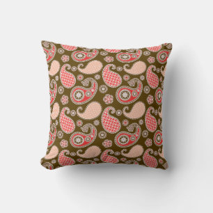 Paisley Pattern, Korallen und Schokolade Brown Kissen