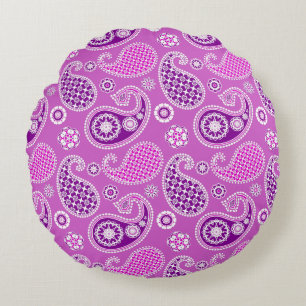 Paisley Pattern, Lilac und Amethyst Lila Rundes Kissen
