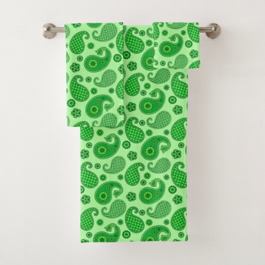 Paisley Pattern, Limon und Emerald Green Badhandtuch Set (Insitu)