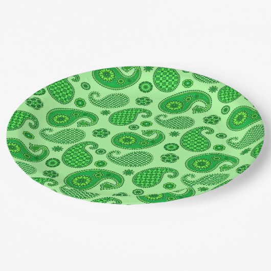 Paisley Pattern, Limon und Emerald Green Pappteller (Schrägansicht)