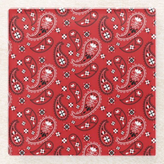 Paisley Pattern mit rotem Hintergrund-23214 Glasuntersetzer (Vorderseite)