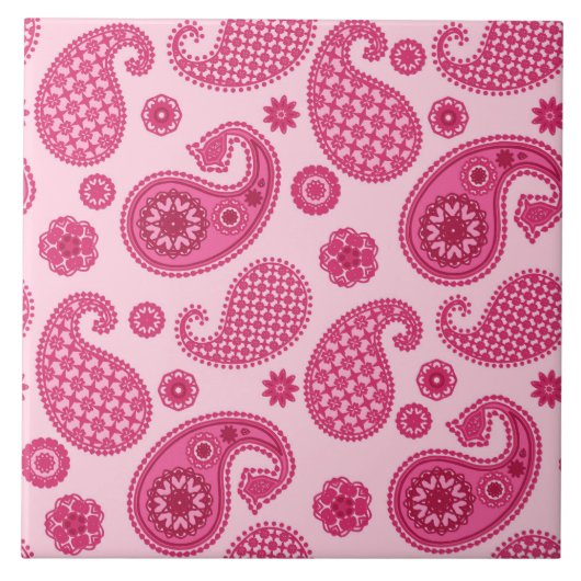 Paisley Pattern, Pastel Coral Pink und Fuchsia Fliese (Vorderseite)