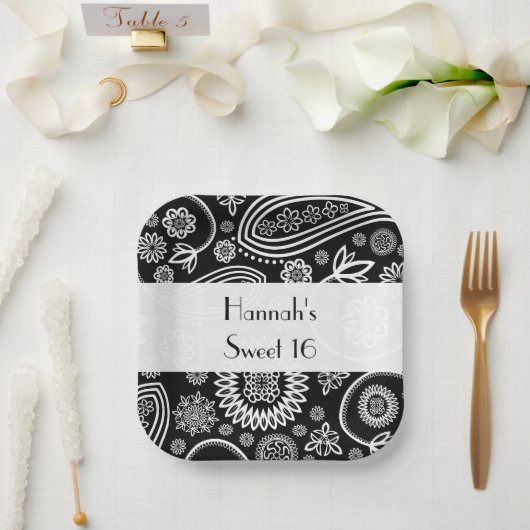 Paisley Pattern, Perserpaisley, Boteh, Sweet 16 Pappteller (Hochzeit)