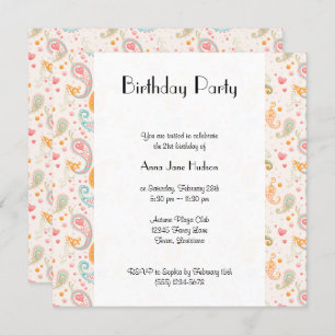 Paisley Pattern, Persian Paisley, Boteh, Birthday Einladung